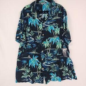 NWT KS Island Men's Hawaiian Black Green Blue Floral Short Sleeve Sz 3XL